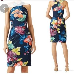Trina Turk Ace Blue floral sheath halter dress